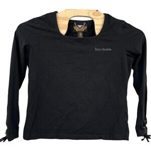 Harley Davidson MotorCycles Lace Up Sleeve Black Long Sleeve Top TShirt Size XL